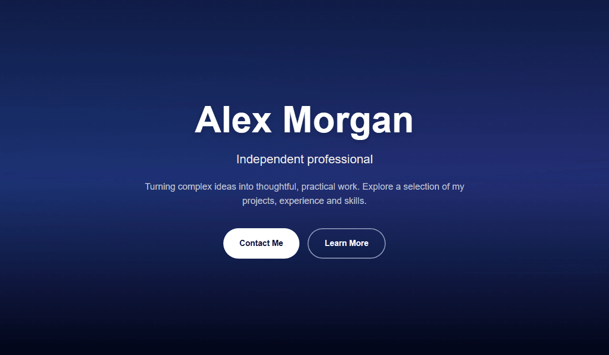 Cascade portfolio template desktop hero with sample content